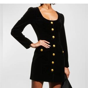NWT A.L.C. Ivy Velvet Button-Front Mini Dress Black